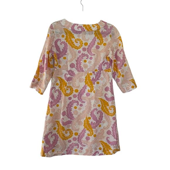 Boden Linen Floral Dress Size 8L Elbow Sleeve Knee Length Split V-Neck Pastel - Picture 7 of 9